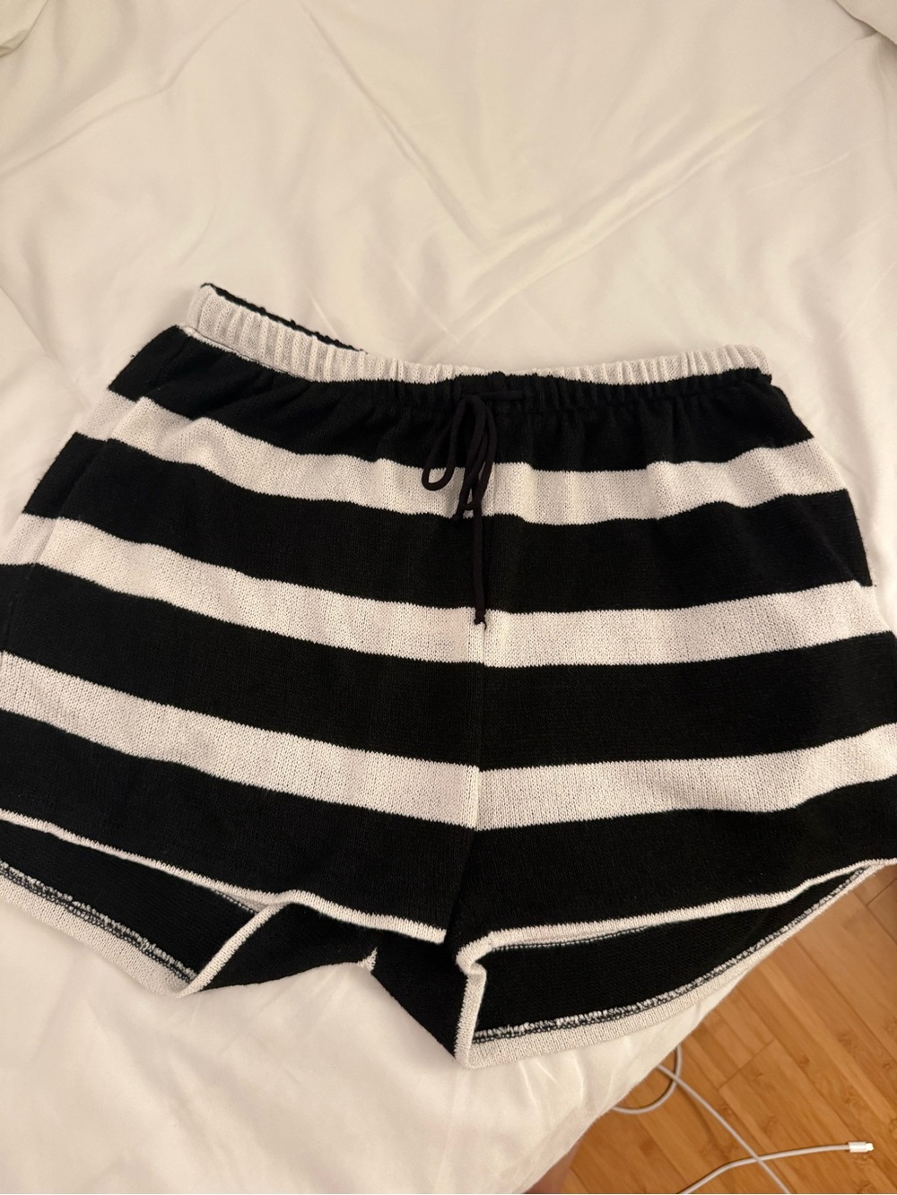 Zara Striped Knit Lounge Shorts in Black and White
